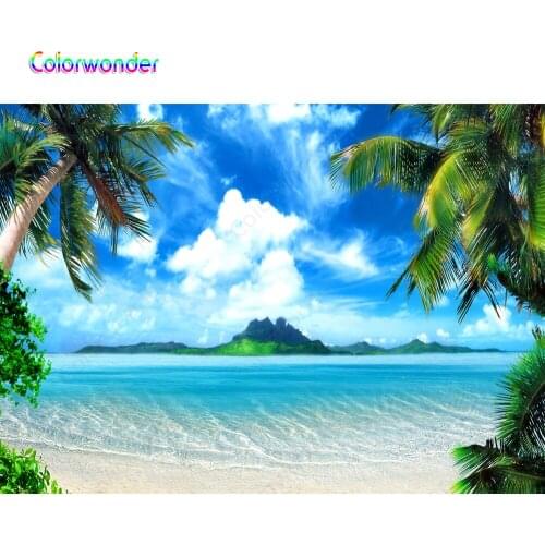 Natural Beach Scenery Photographic Background Green Palm Trees Mountains with Clear Water Backdrops for YouTube Outside Videos