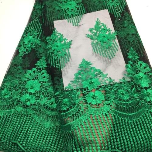 French Lace Fabric Green Beaded African Lace Fabric 2021 High Quality Lace Embroidered Fabric for Nigerian Wedding Dresses M3159