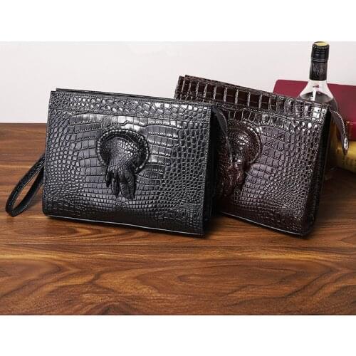 Kaisiludi crocodile-patterned handbags, mens leather handbags, large-capacity envelopes, commercial financial claws, grab bags