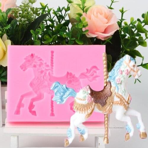 Mujiang 3D Carousel Horse Cake Silicone Molds Baby Birthday Party Cake Decorating Fondant Mold Candy Chocolate Gumpaste Moulds