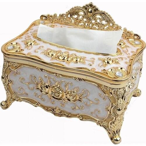 Classical Tissue Box Cover Vintage Gold Flower Tissue Canister Storage Box Cover Chic Napkin Case Holder Hotel Home Decor Crafts