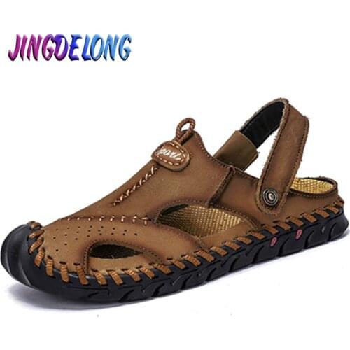 Fashion Men Soft Sandals Comfortable Breathable Men Casual Leather Sandals Men Roman Summer Outdoor Beach Sandals Big Size 38-48