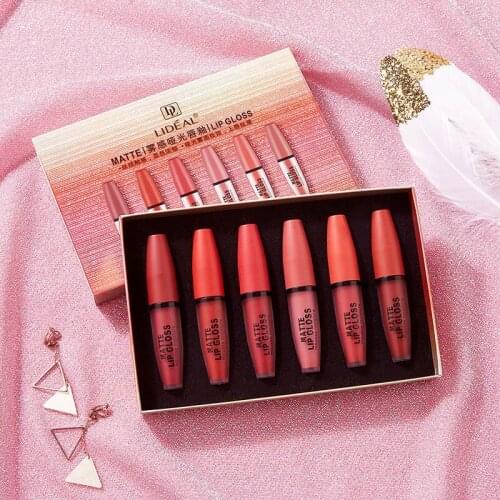 Mist Sense Matte Lip Glaze 6 Piece Set Moisturizing Gloss Rich Color Long Lasting Makeup Effect No Smudging Not Fading Natural