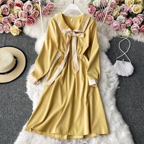 Kawaii Dress Lolita Long Sleeve Autumn Winter Dress Woman Patchwork Vintage Party Dresses For Women 2021 Korean Long Clothes Red
