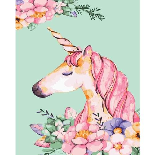 Pink flower unicorn Cartoon child DIY Digital Painting By Numbers Modern Wall Art Canvas Painting Unique Gift Home Decor 40x50cm