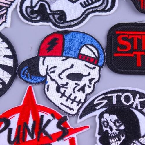 Punk Skull Patch For Clothing Iron On Zipper Embroidered Patches For Clothes Appliques For Diy T-shirt Badges Letter Patches