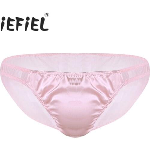 IEFiEL Breathable Mesh Shiny Ruffle Bikini Briefs Underwear Panties Gay Male Jockstrap Sissy Thong Briefs for Lingerie Night