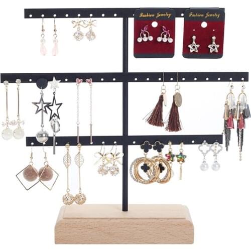 Wholesale Wooden Base Metal Ear Studs Pendant Jewelry Holder Display Stand Organizer Earrings Presenting Rack 52 Holes
