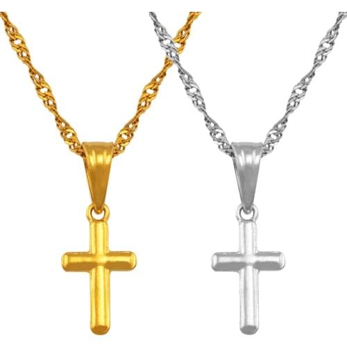 Anniyo Small cross pendant necklace women girl,mini charm pendant gold color jewelry crucifix Christian Ornaments #051002