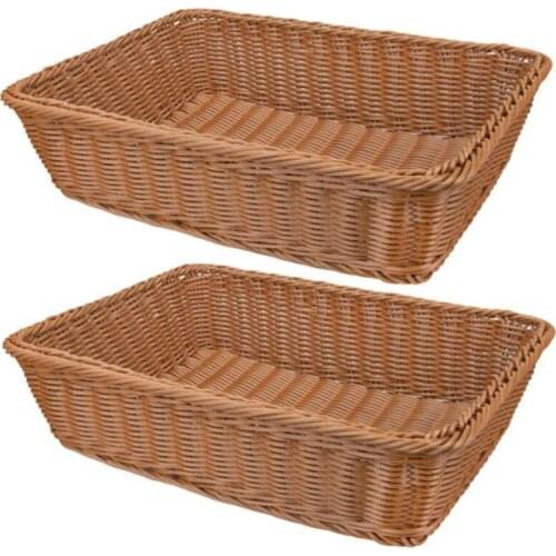 2 Pcs Hand-Woven Rattan Woven Bread Basket,Wicker Food Serving Basket for Fruit,Vegetables,Home Kitchen,Restaurant,Etc