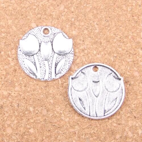32pcs Charms flower tulips 25mm Antique Pendants,Vintage Tibetan Silver Jewelry,DIY for bracelet necklace