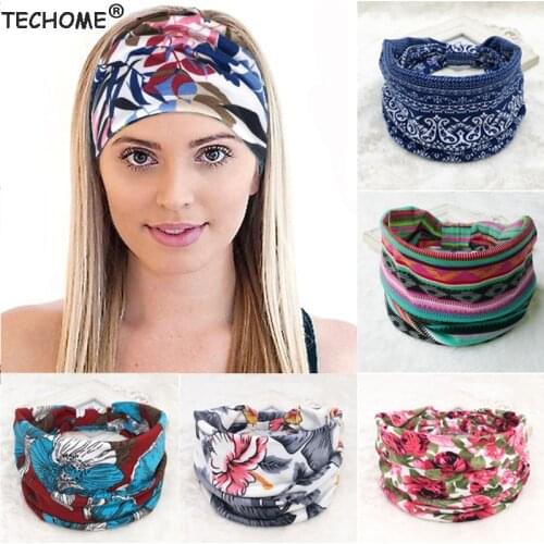 77Colors Women Girls Summer Boho Hair Bands Print Headband Bohemian Cross Turban Bandage Bandanas Headwrap Headwear Gift