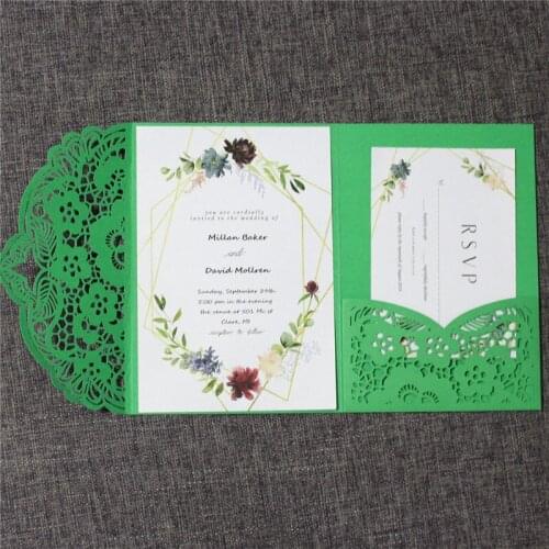 St Patricks Day greeting card green laser cutting wedding card invitation pocket tri-folded multi colors offer printing