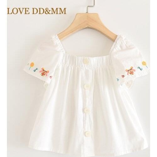 LOVE DD&MM Girls Shirts 2021 Summer New Childrens Wear Girls Cute Flowers Small Fish Rmbroidery Denim Short-Sleeved Shirt