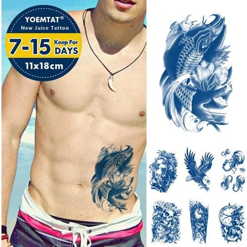 Juice Lasting Ink Tattoos Body Art Waterproof Temporary Tattoo Sticker Carp Lotus Wave Tatoo Arm Fake Scorpion Skull Tatto Men
