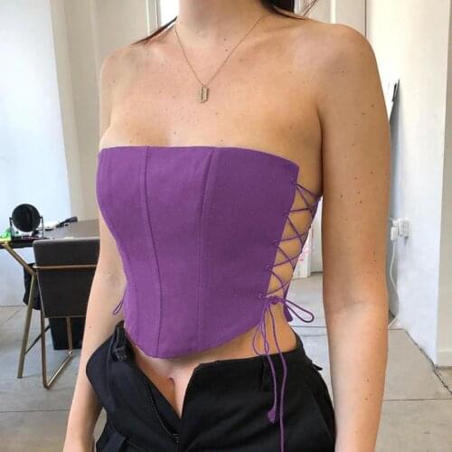 Strapless Sexy Club Camis Side Hollow Out Lace Up Bodycon Crop Top Women Fashion Sleeveless Skinny Pure Streetwear Camisole
