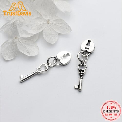 TrustDavis Real 925 Sterling Silver Fashion Key Heart Lock Charm Pendant Handmade DIY Accessories Fine Jewelry Wholesale HY246