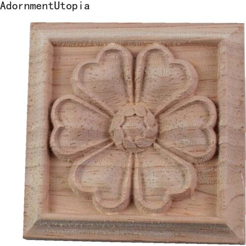Vintage Unpainted Wood Carved Corner Onlay Applique Frame for Home Furniture Wall Cabinet Door Decor Crafts 8cm 10cm