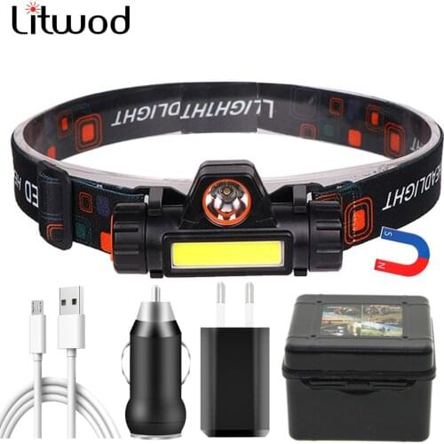 XP-G Q5 Headlamp COB Work Headlight Head Lamp Built in 18650 Battery LED Bulbs Litwod 2 Light Mode with Magnet Waterproof