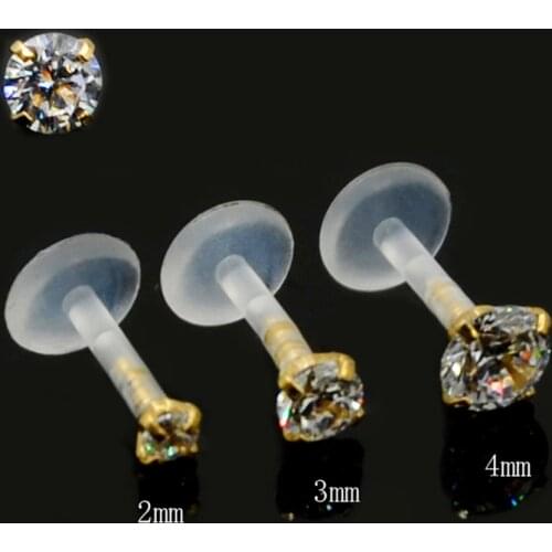 Showlove-1pcs Stainless with Zircon Flexible Bioplastic Labret Monroe Lip Ring Tragus Cartilage Piercing Bar Body Jewelry 16g