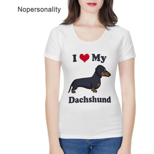 Nopersonality Dachshund Print White T Shirt Women Harajuku Casual O-neck T-shirt for Ladies Tee Shirt Female Animal Top Clothing