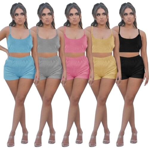 Streetwear Solid Bodycon 2 Two Piece Sets Women Summer Black Sleeveless Backless Crop Top And Shorts Tracksuit Female Tracksuits
