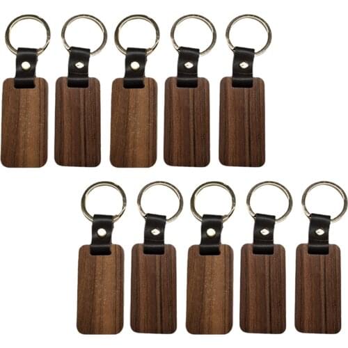 10pcs Wooden Keychain Rectangular Collectible Key Ring Car Bag Hanging Pendant Painting Crafts Cute Keychain for Women Men