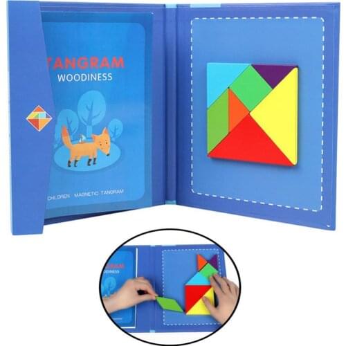 2021 Hot Sale Magnetic Tangram Jigsaw Puzzles Toy IQ Book Brain Teaser Early Childhood Education building Block Game