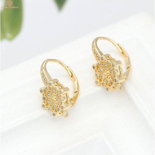 2PCS 11.2x19.6MM 24K Gold Color Brass with Zircon Round Earrings Hoop Earring Clip High Quality DIY Jewelry Making Findings