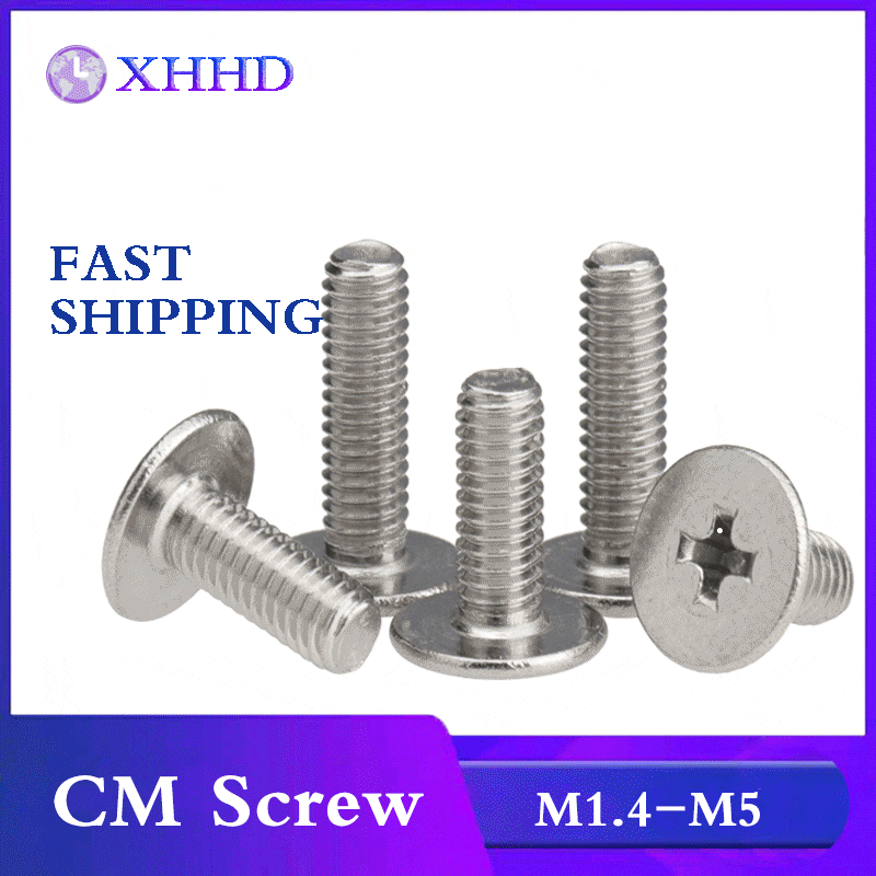 50pcs CM M1.4 M2 M2.5 M3 M4 M5 304SS And Nickel PlatingCross Phillips Ultra Thin Super Low Flat Wafer Head Screw Bolt for Laptop