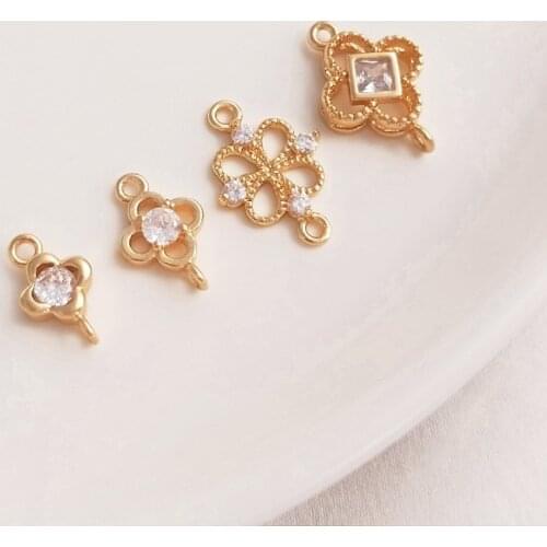 6PCS 14k Gold Plated Clover Pendant Connectors Bracelet Link DIY for Jewelry Making Brass Hand Made Accessories