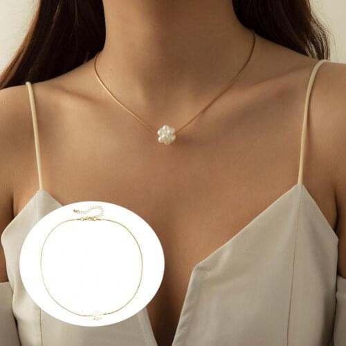 80%HOTWomen Necklace Snake Chain Anti Rust Imitation Pearl Flower Pendant Choker Jewelry for Banquet