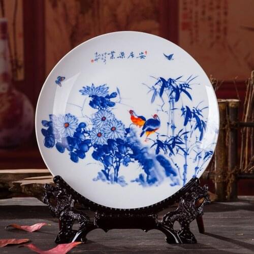 Antique Inmitation Artistic Ceramic Porcelain Decoration Plate / Dish with Printed Flowers and Birds Painting