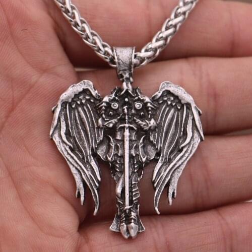 Antiquing Cross Wings Pendant Talisman Viking Men Neckalce Archangel St.Michael Protect Pendant Angel Wings Jewelry