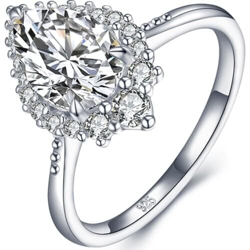 ANZIW Classic 925 Sterling Silver Pear Cut Halo Rings Wedding Engagement Bridal Rings For Women Party Lover Rings Jewelry Gifts