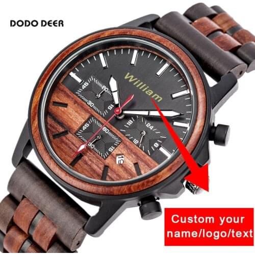 Csutomize Engrave logo Wood Watches for Mens DODO DEER Timer Luxury Chronograph Wristwatch Male Wriswatch Auto Date часы мужски