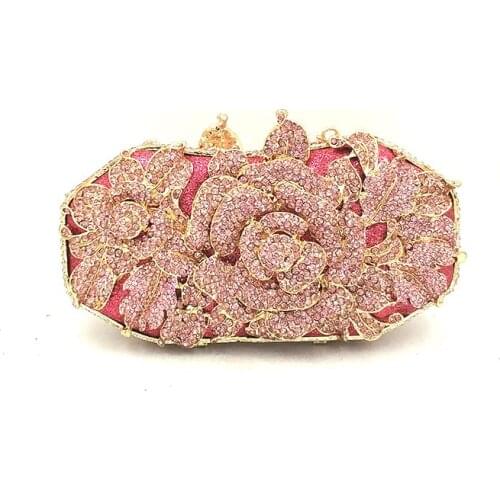 Ladies handbag Bridal wedding party purse women evening party bag diamond luxury rose flower clutches elegant crystal purse