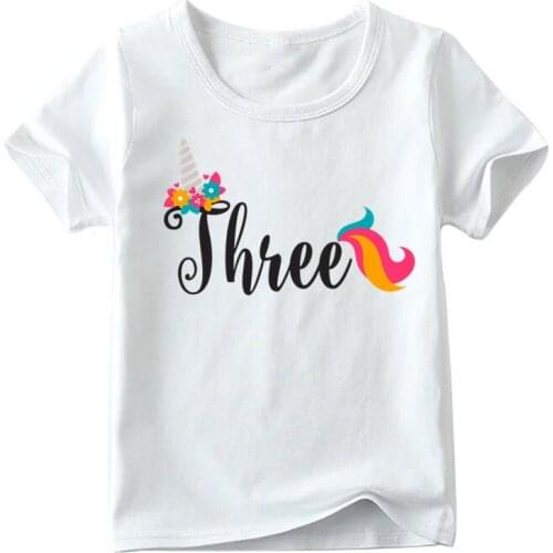 Baby Summer White T-shirt Girls Birthday Unicorn Number 1-9 Print Children T shirt Kids Present Cute Boys Girls Clothes