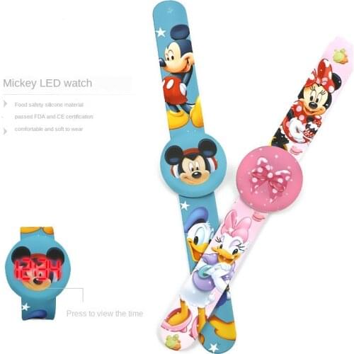 Disney Mickey silicone led childrens cartoon clapping electronic watch cute childrens Watch kids watches children girls gifts