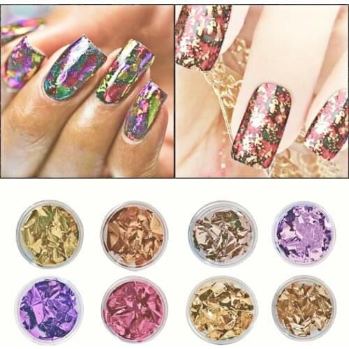 Nail Foils Golden Silver Green Colorful Irregular DIY Aluminum Nail Stickers Manicure Nail Decorations Colorful Gold leaf Flakes