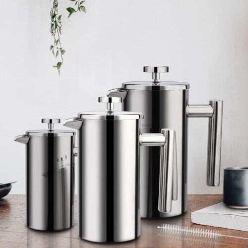 French News Coffee Machine Stainless Steel Coffee Filter Pot Double Wall and Large Capacity Manual Coffee Container WF