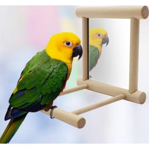 1PC Natural Wooden Parrots Swing Toy Birds Bird Supplies Toys Perch Hanging Swings Cage with Mirror for Pets