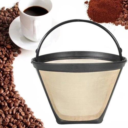 Cone-Style Reusable Coffee Filter Stainless Steel Hand Coffee Maker Filter Paper filter Gold Mesh with Handle Cafe Coffees Tools