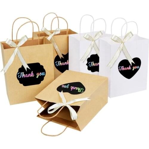 Creative Handbag Gift Bags Kraft Paper Bag with Heart Stickers Gifts Boxes for Clothes Food Packaging Bags Party Birthday