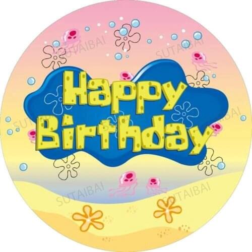 Cartoon Sponge Circle Round Backdrop Cover Bubble Sea Ocean Baby Shower Happy Birthday Photo Background Wallpaper Poster Decor