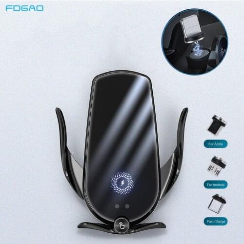 Magnetic USB 15W Qi Car Wireless Charger Mount for iPhone 12 11 XS XR X 8 Samsung S20 S10 Automatic Infrared Sensor Phone Holder