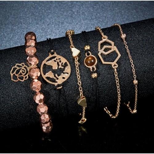 MISANANRYNE Fashion Bohemia Knot Round Crystal Gem Multilayer Adjustable Open Bracelet Set Women Fashion Party Jewelry Gift