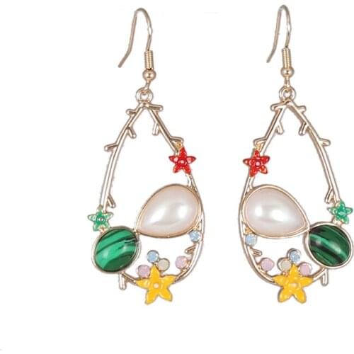6pcs/ lot fashion jewelry metal enamel flower waterdrop pearl Earrings