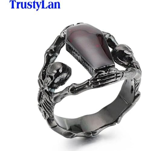 Punk Rock Vampire Skull Mens Biker Gothic Rings Black Gold Stainless Steel Rings For Men Size 12 Massive Male Jewelry Mens Band