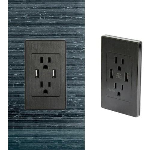Dual USB Wall Outlet Charger Port Socket with 15A Electrical Receptacles US Plug